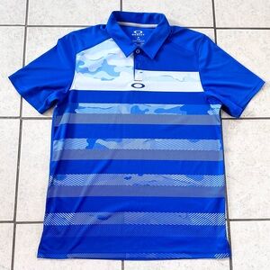 Oakley Golf Polo Shirt Men’s Medium Blue Stripes Short Sleeve